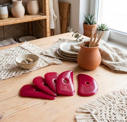 DIYOOHOMY Pottery Ribs for Pottery Tools and Clay Tools, Soft Silicone Ceramic Supplies Kit for Shapes Sculpting,Mud,Trimming,Throwing (6) - color: red-6