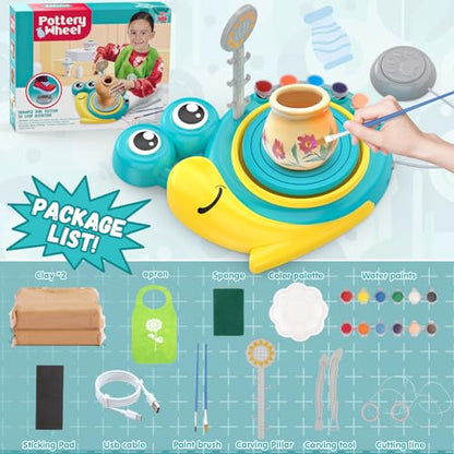 Aujazyble Pottery Wheel for Kids - Complete Art Supplies Arts & Crafts Kit, Crafts for Girls 8-12, Girls Boy Toys Birthday Halloween Christmas Gift for Kids Ages 6 7 8 9 10 11 12+, (Snail) - color: Blue