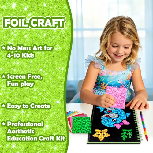 FUNNYB&G Foil Art Craft Kit for Kids 4-10 Years Old: Mess-Free & No-Glue, Create 16 Sparkly Animal World Pictures – Perfect Travel Toy & Birthday Gift for Kids (Animal World) - style: Animal World