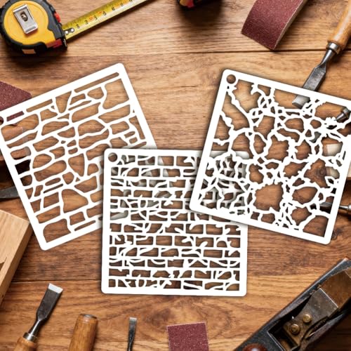 12 Sheets Mottled Brick Texture Stencils for Painting, 12 Styles Branch Cell Geometric Pattern Stencil Template Abstract Texture Stencils for Painting on Wall Wood Home Decor - style: Brick Wall Texture