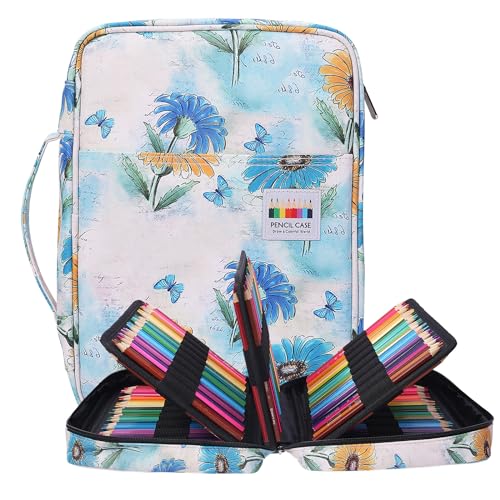 Coloring Pencil Case 220 Slots Pencils/Gel Pens Organizer Waterproof Travel Case Zipper Carrying Portable Pencil Markers Pen Holder Bag for Painter Writers - color: Bellis Perennis