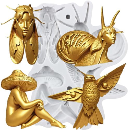 Insect Mushroom Polymer Clay Mold Beetle Snial Mushroom Bird Silicone Molds for DIY Crafts Epoxy Resin Casting Air Dry Polymer Clay Plaster Jewelry Making - color: Style J