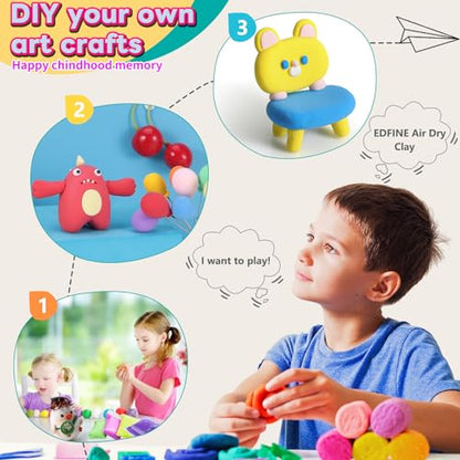 EDIFON Air Dry Clay Kit, 36 Colors Modeling Clay with Tools, Ultra Light, Safe and Non-Toxic, Ideal Gift for Kids (36 Colors+ Tools) - color: 36