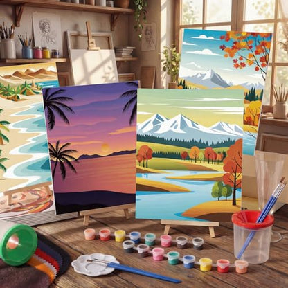 Sherr 285 Pcs 30 Sets Sip and Paint Kit for Adults, Pre Drawn Canvas Kit for Painting Acrylic Painting Favor Bulk for DIY Birthday Gifts Adult Date Night Party Suppliers(Beautiful Scenery) - style: Beautiful Scenery