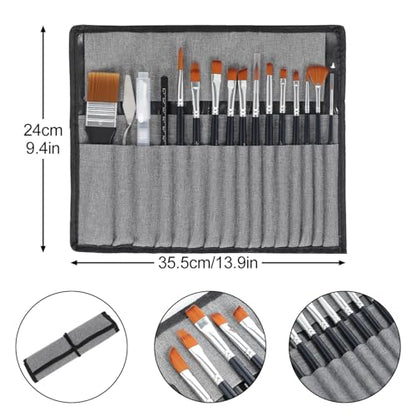 Paint Brushes Set, Nylon Hair Artist Brushes with Wide Flat, Round, Filbert, Flat, Fan, Angle,Palette Knife for Acrylic Oil Watercolor,Black Handle,16PCS