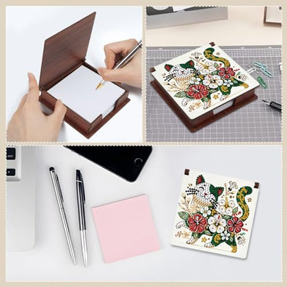Diamond Painting Kit memo Box, Diamonds Art DIY Cat and Flowers Patterns Sticky Note Box Special Shape Drill, with 160 Sticky Note, Ideal for Home Office Supplies, Handicrafts, Holiday Gifts - color: Cat and flowers