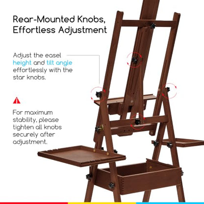 MEEDEN Painting Easel with Storage: H-Frame Beech Wood Art Easel for Adults, Artists, Students, Beginners - Adjustable 50"-80" H, Holds Canvas Up to 47 Inches - color: Deep Walnut