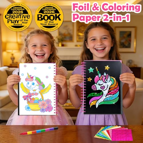 FUNNYB&G Foil Art Craft Kit for Girls 4-10 Years Old: Mess-Free & No-Glue, Create 16 Sparkly Unicorns Pictures – Perfect Travel Toy & Birthday Gift for Kids（Unicorns） - style: Unicorns