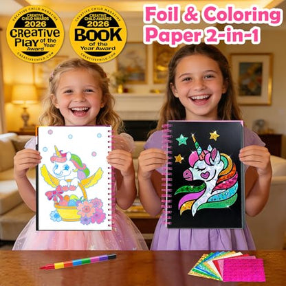 FUNNYB&G Foil Art Craft Kit for Girls 4-10 Years Old: Mess-Free & No-Glue, Create 16 Sparkly Unicorns Pictures – Perfect Travel Toy & Birthday Gift for Kids（Unicorns） - style: Unicorns