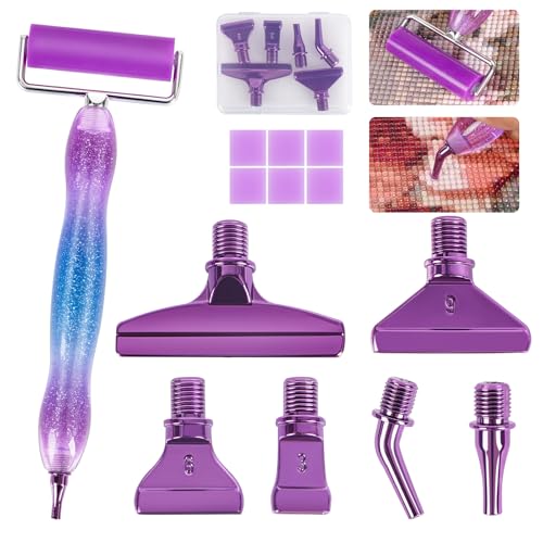Ergonomic Diamond Painting Art Pen Accessories Kits with 6 Metal Tips, 6 Painting Glue Clay, Roller,Multi Placer Tips for DIY Crafts - style: XKZ