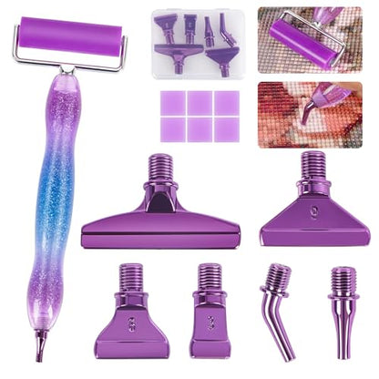 Ergonomic Diamond Painting Art Pen Accessories Kits with 6 Metal Tips, 6 Painting Glue Clay, Roller,Multi Placer Tips for DIY Crafts - style: XKZ