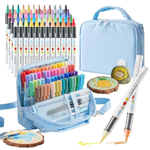 Acrylic Paint Markers and Pens, Skin-Safe & Washable, 48 Colors Fine Tip with Portable Case, Professional Art Supplies for Rock Glass Wood Canvas, Perfect for School, Birthday Christmas Gifts - color: 48-Color Marker Set with Carrying Case