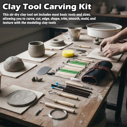 42Pcs Clay Sculpting Tools Kit, Professional Polymer & Air Dry Clay Tools for Carving, Modeling, Shaping, Ceramics, with Wooden Handle