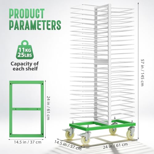 50-Shelf Paint Drying Rack for Cabinet Doors&Woodworking, Heavy Duty Mobile Cabinet Drying Rack with Locking Casters, 25 lbs per Shelf&2.1" Gap,Space-Saving Vertical Storage for Workshops/Paint Shops