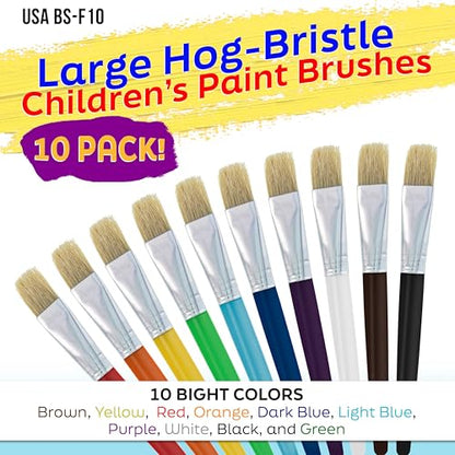 U.S. Art Supply 10-Piece Fat Hog Bristle Brush Set - Large Chubby Paint Brushes, Classroom Paint Brushes for Crafts, Tempera & Acrylic Painting, Ideal for Beginners & Students