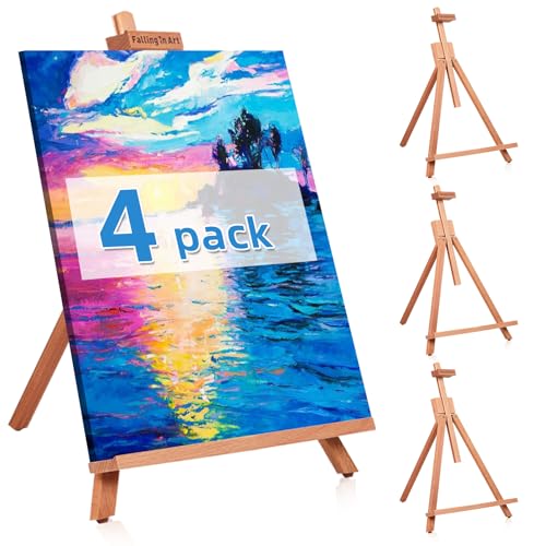 Falling in Art Beechwood 25’’ Tabletop Easel Display Stand Set for Painting- Holding Canvas Up to 22 1/2 Inches High, 4 Pack Artist A-Frame Tripod with Rubber Feet, Portable Photo and Sign Holder - size: 4 Pack