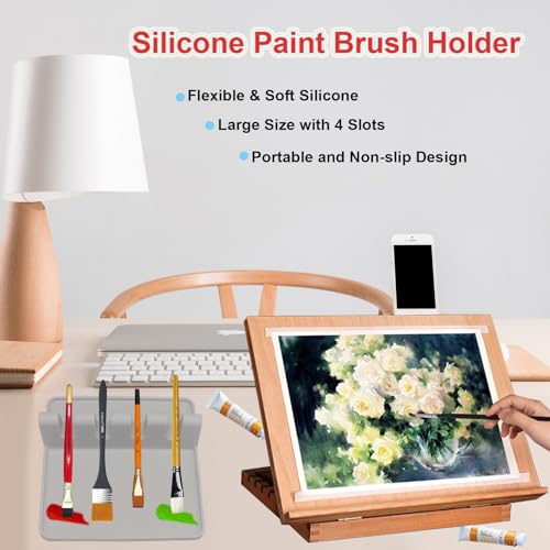 2 Packs Silicone Paint Brush Holder Paint Brush Stand Rest with 4 Slots Watercolor Oil Acrylic Painting