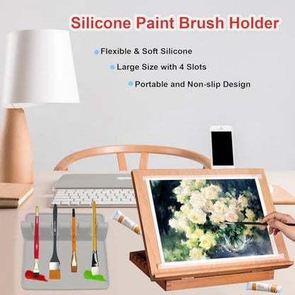 2 Packs Silicone Paint Brush Holder Paint Brush Stand Rest with 4 Slots Watercolor Oil Acrylic Painting