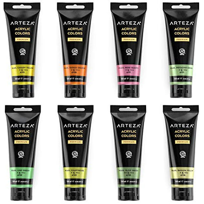 Arteza Metallic Acrylic Paint, Set of 8 Floral Brilliance Colors 4 oz Tubes, Rich Pigments, Non Fading, Non Toxic Paints for Artists & Hobby Painters - style: 8 x 120ml (4.06 fl oz) Floral Brilliance