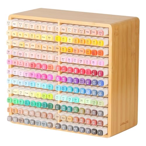 walowalo Markers Organizer Hold 176 Markers Birthday Gifts Bamboo Pen Holder Art Supply Pencil Alcohol Storage Organizer 22 Compartments All-in-One Marker Storage for Home Office Desk Classroom - size: Holds up to 176pcs Markers