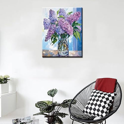 Tucocoo Paint by Number Blue Lilac in a Glass Vase Flowers DIY Painting On Canvas with Brushes Acrylic Paints Graffiti Paint by Numbers for Adults Kids Students Beginner 16x20 Inch（DIY Frame） - color: Flower in Vase 01, size: 16''x20''(DIY Frame)