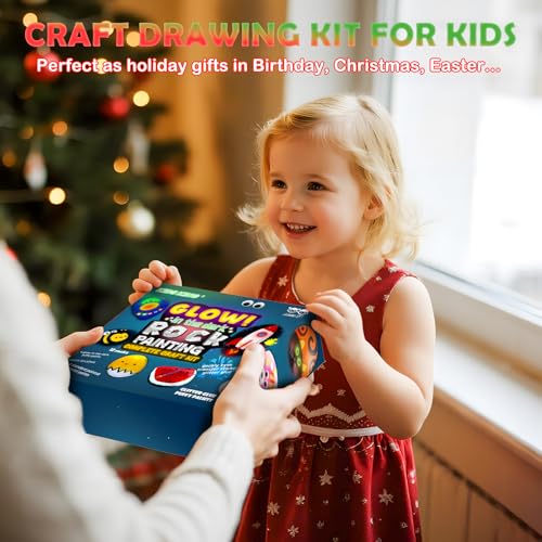KIDS KING Glow in Dark Rock Painting Kit, Art Craft Kit for Kids Age 6-12 | Rock Painting Kit (Glow in the Dark) Art & Craft Toys Spark Creativity Tool Drawing Party Activity Fovors