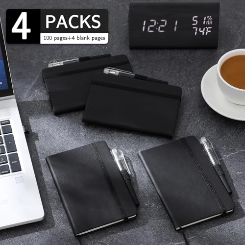 NETANY 4 Pack Small Notebook Pocket Notebook, A6 Mini Leather Hardcover Journal, 3.7" X 5.7", 416 Pages Note Pads, Black - color: Black