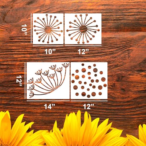 Large Flower Stencils for Fence Dandelion Stencil Floral Stencils for Outside Wood Fence Walls Furniture Fabrics - style: Dandelion