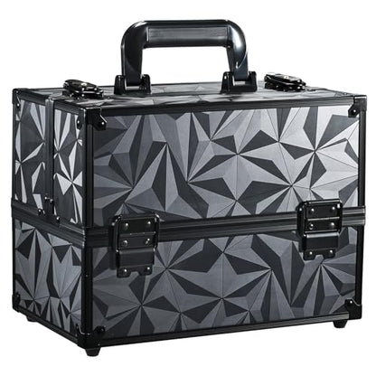 FRENESSA Makeup Train Case Makeup Case 11.8 Inch Large Cosmetic Box Organizer Travel Storage Professional Make Up Train Carrying Case with 6 Trays Locking Hard Vanity Storage Dark Black - color: Dark Black