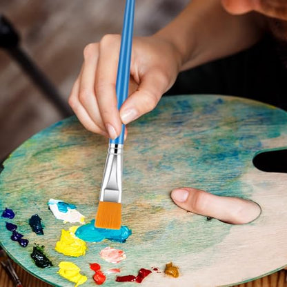 10 Pcs Flat Paint Brushes for Acrylic Painting 1 Inch Flat Watercolor Brushes Blue Nylon Bristles Paint Brushes with Wooden Handle for Watercolor Oil Crafts Face Body Art Professional Artist Brushes