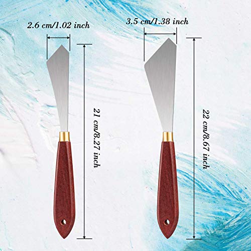 Palette Knife Set Spatula Pallet Knives Stainless Steel Painting Knife Mixing Scraper Oil Painting Accessories Paint Metal Knives Wood Handle for Art Acrylic Draw Color Mixing Supplies(2 Pieces)