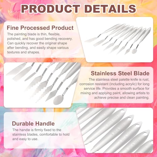 MECCANIXITY HM#1 Palette Knives 22mm Width Stainless Steel Spatula Painting Pallet Knife with Stainless Steel Handle for Oil Painting Acrylic Canvas Mixing Spreading - style: HM#1 + 22mm