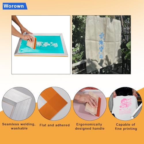 Worown 10 X 14 Inch Aluminum Silk Screen Printing Frame with 110 White Mesh, and Including 4 x 10 Inch Wooden Screen Printing Squeegee - size: 10 X 14 Inch