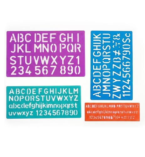 BAZIC Products Lettering Stencil Sets, 8, 10, 20, 30 mm, 4 Pack | 0-9, math symbols in 8, 30 mm sizes