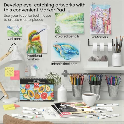ARTEZA Marker Paper Pad 9x12 Drawing Pad 2 pack 50 Sheets Sketch Pads for Drawing for Adults & Teens - size: ef of 2 pk