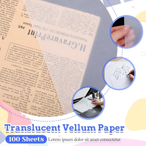 100 Sheets 11x17 Inch Translucent Vellum Paper, 60 GSM Vellum Tracing Paper Translucent Printable for Wedding Invitations, Drawing, Sketching, Belly Bands, Architectural Design