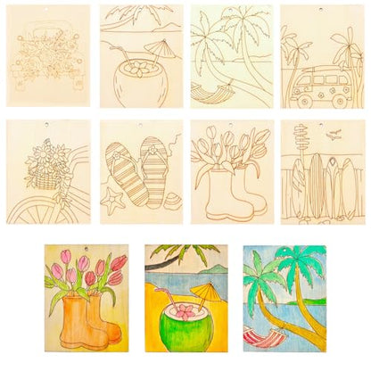 Piatoeke 16PCS 5.9×4.7in Unfinished Wood Crafts to Paint,DIY Fun Things to Paint and Hang, Wooden Summer Cutouts Board for Kids Painting(Summer) - color: Summer