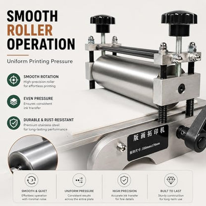 Compact Printmaking Machine,Portable Tabletop Manual Etching Press-Heavy Brayer Ink Transfer Tool-Desktop Flatbed Printing Set for Fine Graphic Art Studio