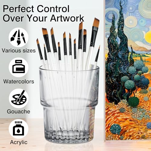 12-Piece Angular Paint Brush Set – Pearl White Nylon Angled Brushes for Watercolor, Acrylic, Gouache, Oil & Craft Painting