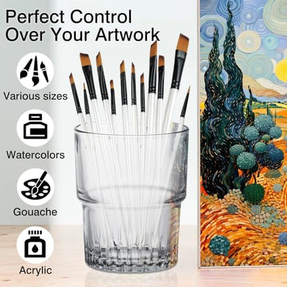 12-Piece Angular Paint Brush Set – Pearl White Nylon Angled Brushes for Watercolor, Acrylic, Gouache, Oil & Craft Painting