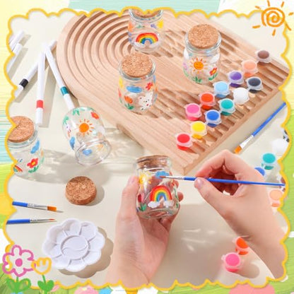 6 Set Paint Your Own Glass Jar Kit Included Clear Glass Pudding Jars with Markers Art DIY Set for Teen Adults Decor Craft Project Birthday Party Activities