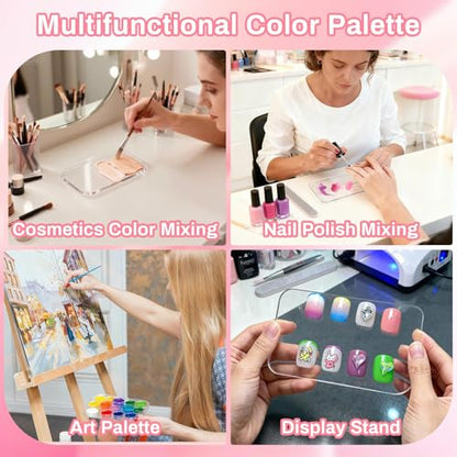 Acrylic Nail Art Palette 2p- Transparent Nail Gel Polish Paint Mixing Pallet Design Plate For Nail Art Foundation Makeup Mixing Tray Display Stand Manicure Tools Supplies Accessories3.15"×4.72" - size: 2PCS