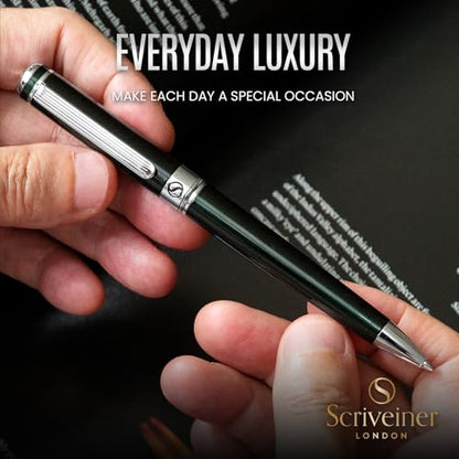 Scriveiner BlackGreen Ballpoint Pen - Black Green Luxury Pen, Chrome Finish, Schmidt Black Refill, Best Ball Pen Gift Set for Men & Women, Professional Executive Office, Nice Designer Pen - color: 7. Very Dark Black Green with Chrome