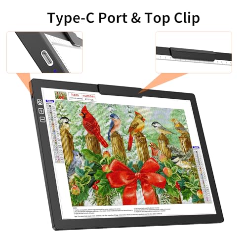 HIUKCOLED Rechargeable A4 Light Pad, Battery Powered Light Board with Top Clip＆Stand, Stepless Dimmable＆6-Level Brightness Adjustable, Wireless LED Tracing Box for Diamond Painting,Drawing,Sketching - style: A4 Clip