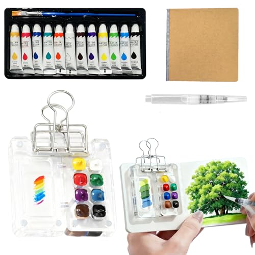 Mini Watercolor Travel Set - Professional Pocket Watercolor Palette with Vibrant Colors, Includes Palette, Sketchbook & Pen, Portable Art Supplies for Adult Artists & Travel Journaling - color: 8 Colors#01