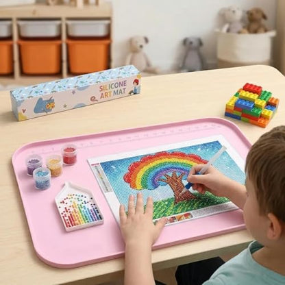 AWOKE 24"x16" Silicone Mats for Crafts with 0.7" High Edges, Large Leak-Proof Art Mat for Playdoh, Resin, Painting, Clay, Slime,Beads, Lego, Puzzle, Non-Stick & Non-Slip Kids Placemats, Pink - color: Pink