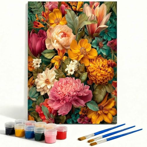 Amphol Paint by Numbers Kit for Adults - DIY Floral Symphony Paint by Numbers on Unframed 16”x20” Canvas, Oil Painting by Number Kit for Home Wall Decor, Stress Relief with Complete Acrylic Paint Set - color: Floral Symphony