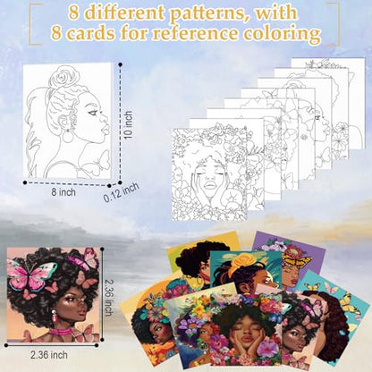 Cholemy 36 Pcs Paint and Sip Kit for Adults 8''x10'' Pre Drawn Canvas for Painting DIY Afro Acrylic Painting Kit Wood Easel Brushes Date Night Bulk for Summer 4th of July Party Gift(Flowers Woman) - style: Flowers Woman
