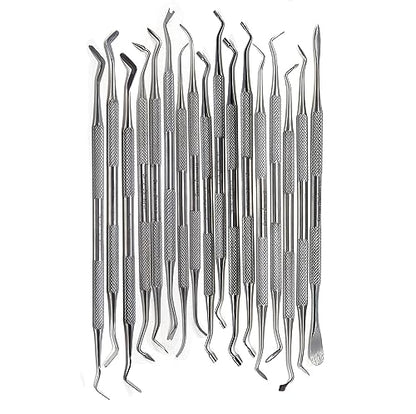 Set of 17 Dental Spoon Excavators Plugger Restorative Composite Filling Tooth Cavity Carious Decay Removal Double Ended Instruments