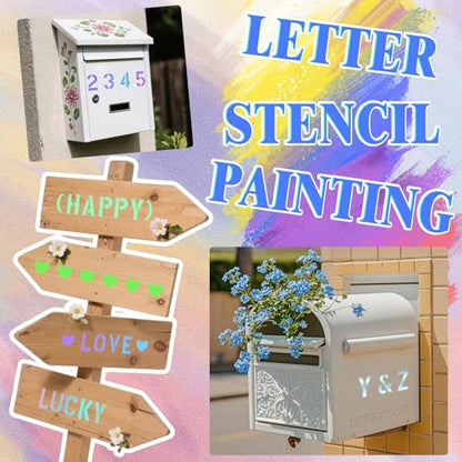 6 Inch Letter and Number Stencils Symbol Numbers Craft Stencils, 48 Pcs Reusable Alphabet Templates Interlocking Stencil Kit for Painting on Wood, Wall, Fabric, Rock, Sign, DIY Art Projects - style: 6 inch